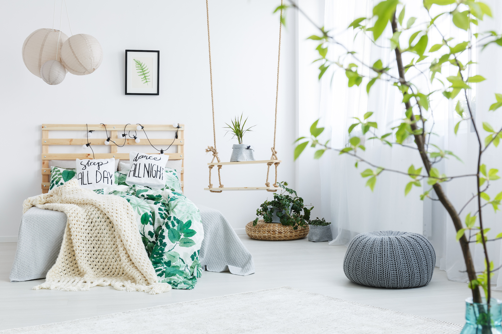 bedroom with gray pouf bedroom with gray pouf
