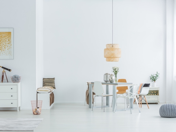 white loft with dining table