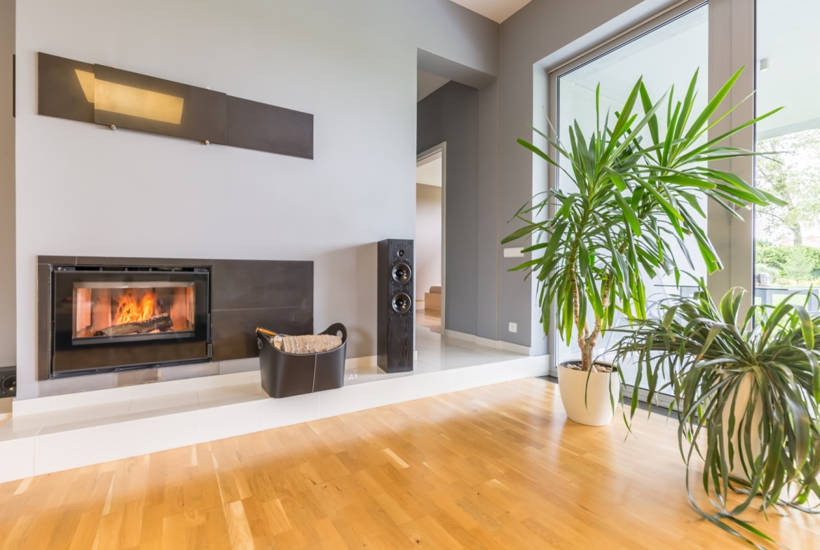 modern fireplace in villa interior